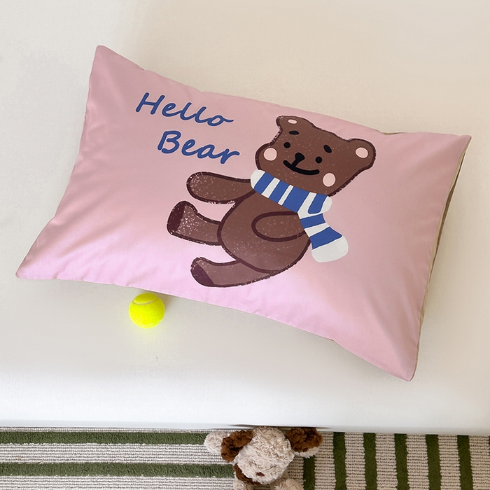 91家纺网 家纺一手货源 找家纺 昔可 2024新款大版数码印花单枕套 围巾小熊