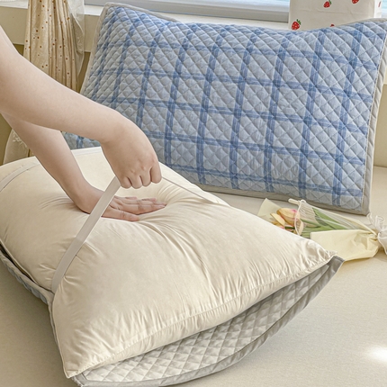 91家纺网 家纺一手货源 找家纺 （总）爱港 2024全棉水洗色织绗缝绑带枕巾加厚夹棉隔脏防滑枕巾80*50cm