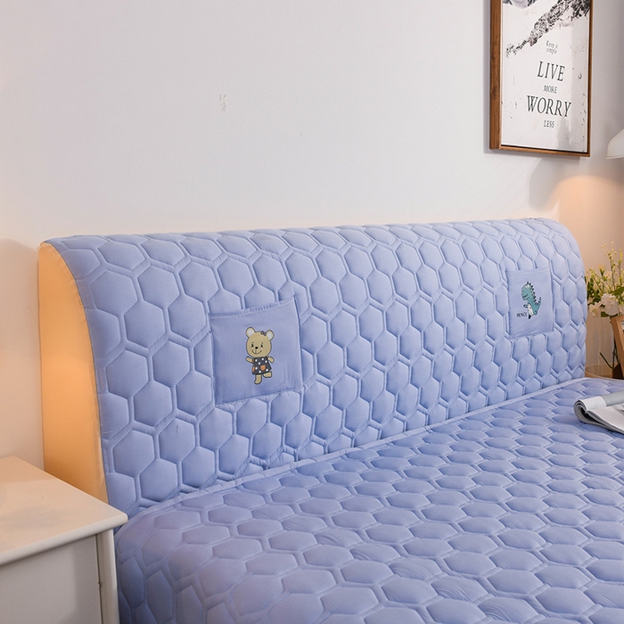 91家纺网 家纺一手货源 找家纺 恋绒家纺 2025新款全棉夹棉床头罩 清新蓝