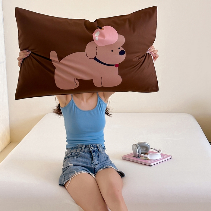 91家纺网 家纺一手货源 找家纺 昔可 2024新款大版数码印花单枕套 苹果狗狗