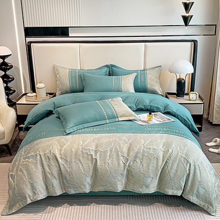 91家纺网 家纺一手货源 找家纺 （总）艺玲 2024新款简约磨毛浮雕刺绣提花四件套