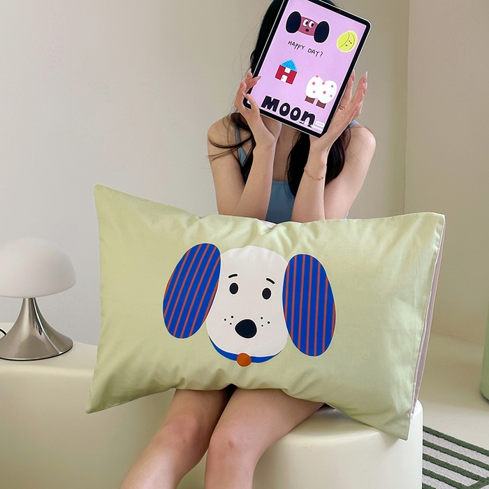 91家纺网 家纺一手货源 找家纺 昔可 2024新款大版数码印花单枕套 铃铛小狗