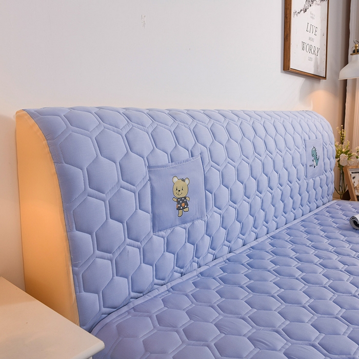 91家纺网 家纺一手货源 找家纺 恋绒家纺 2025新款全棉夹棉床头罩 清新蓝