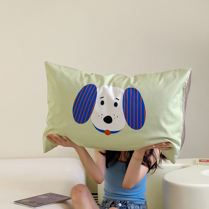 91家纺网 家纺一手货源 找家纺 昔可 2024新款大版数码印花单枕套 铃铛小狗