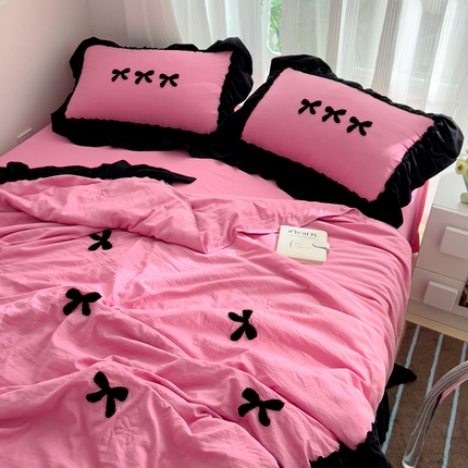 91家纺网 家纺一手货源 找家纺 （总）富米莱（原臻工厂） 2024新款法式毛巾绣花边水洗夏被四件套