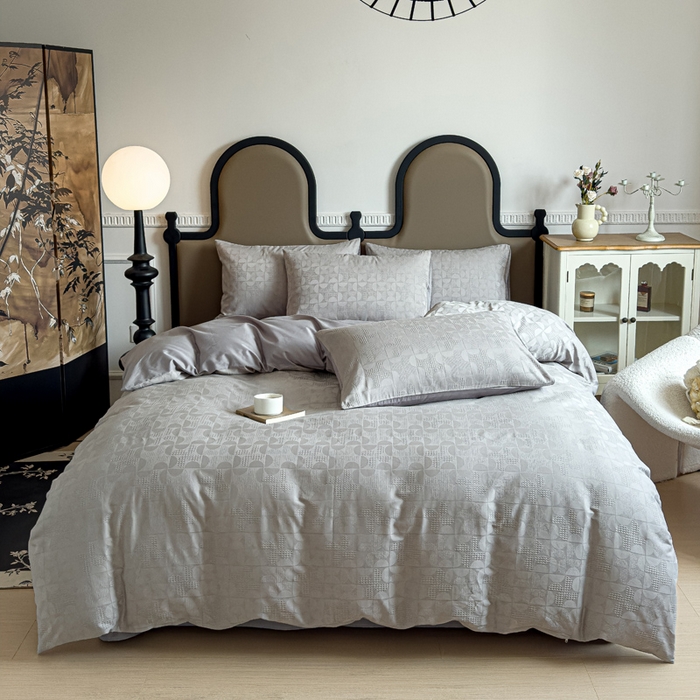 91家纺网 家纺一手货源 找家纺 金丝鸟家纺 2024新款棉水洗棉纯色提花四件套 风车 灰