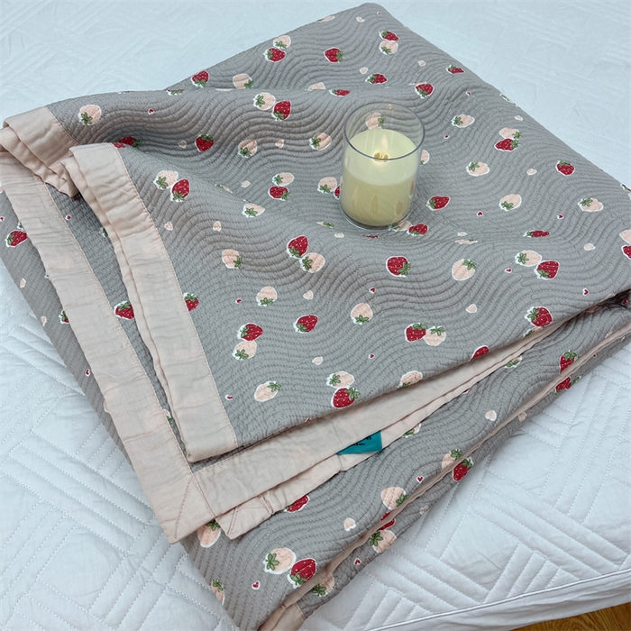 91家纺网 家纺一手货源 找家纺 暖居 2024新款双面天丝单件床盖 草莓点点灰