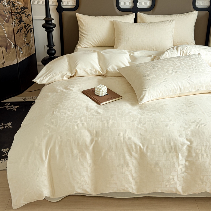 91家纺网 家纺一手货源 找家纺 金丝鸟家纺 2024新款棉水洗棉纯色提花四件套 风车 白