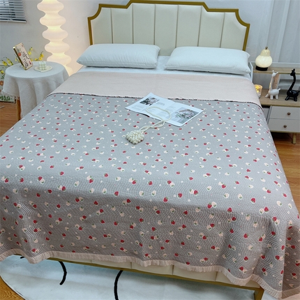 91家纺网 家纺一手货源 找家纺 暖居 2024新款双面天丝单件床盖 草莓点点灰