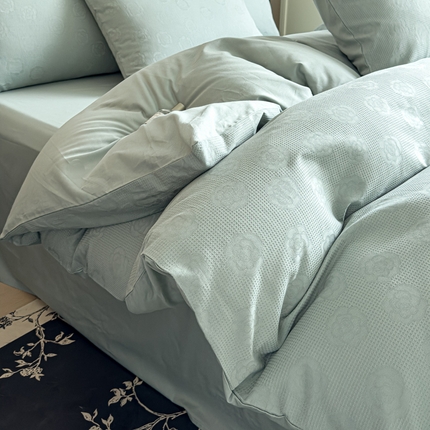 金丝鸟家纺 2024新款棉水洗棉纯色提花四件套 山茶花 青石兰