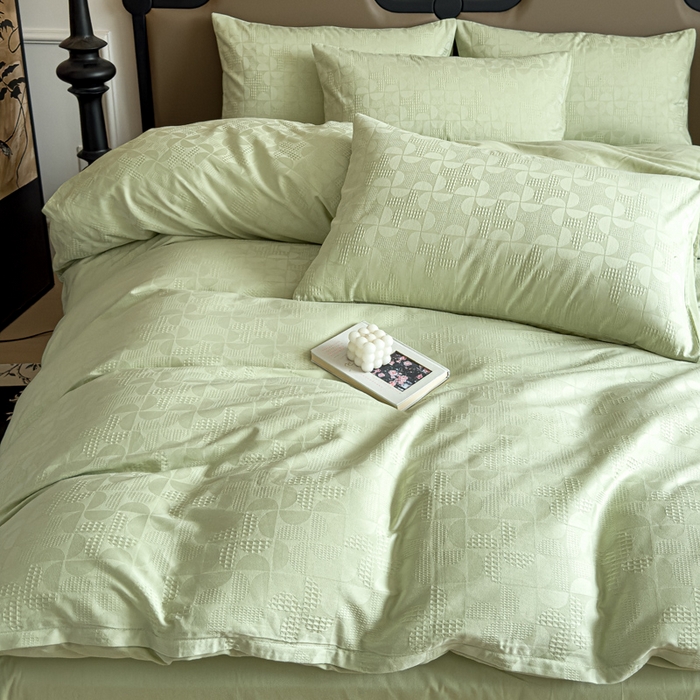 91家纺网 家纺一手货源 找家纺 金丝鸟家纺 2024新款棉水洗棉纯色提花四件套 风车 绿