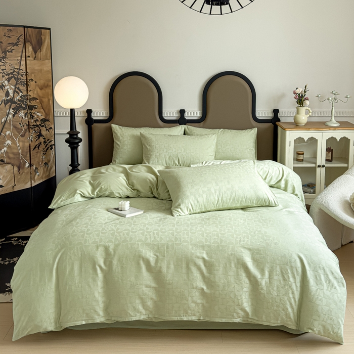 91家纺网 家纺一手货源 找家纺 金丝鸟家纺 2024新款棉水洗棉纯色提花四件套 风车 绿