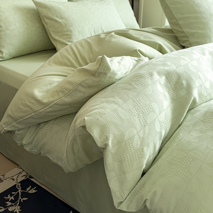 金丝鸟家纺 2024新款棉水洗棉纯色提花四件套 风车 绿