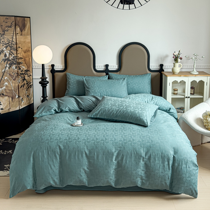 91家纺网 家纺一手货源 找家纺 金丝鸟家纺 2024新款棉水洗棉纯色提花四件套 风车 青石兰