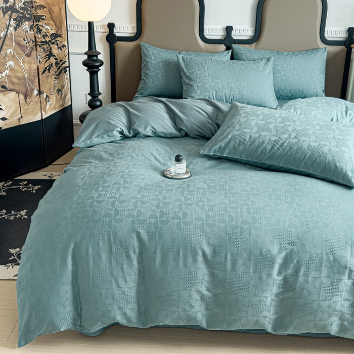 91家纺网 家纺一手货源 找家纺 金丝鸟家纺 2024新款棉水洗棉纯色提花四件套 风车 青石兰