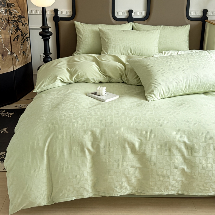 91家纺网 家纺一手货源 找家纺 金丝鸟家纺 2024新款棉水洗棉纯色提花四件套 风车 绿