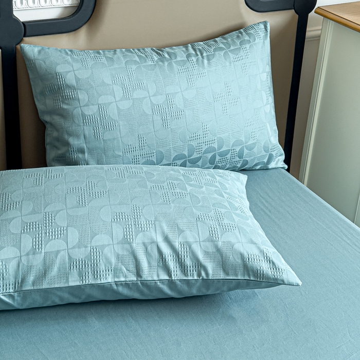 91家纺网 家纺一手货源 找家纺 金丝鸟家纺 2024新款棉水洗棉纯色提花四件套 风车 青石兰