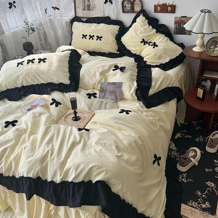 原素 2024新款赫本系列法式花边水洗棉四件套 法式芝士