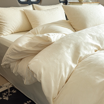 金丝鸟家纺 2024新款棉水洗棉纯色提花四件套 风车 白