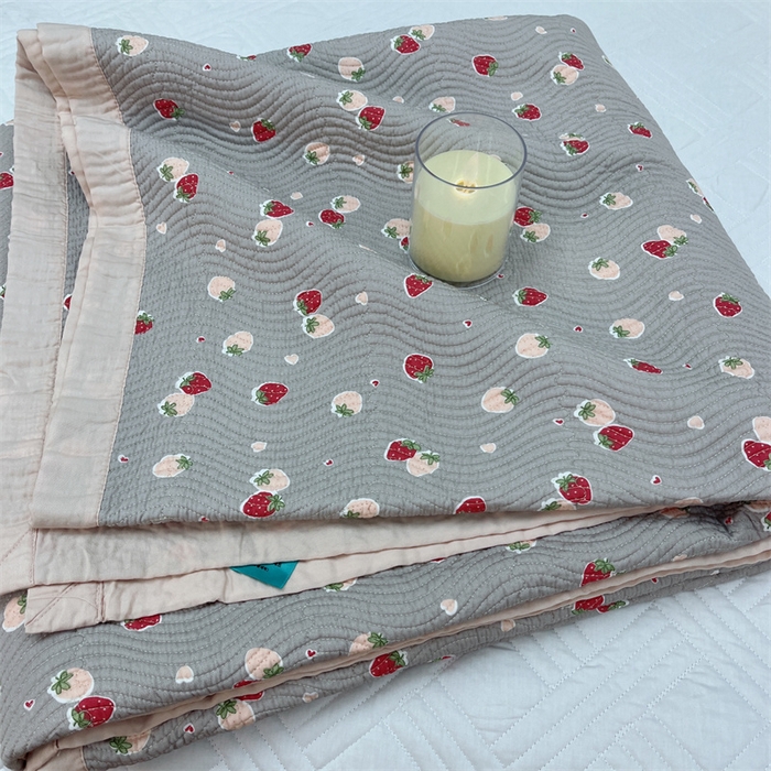 91家纺网 家纺一手货源 找家纺 暖居 2024新款双面天丝单件床盖 草莓点点灰