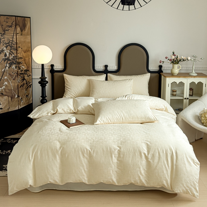 91家纺网 家纺一手货源 找家纺 金丝鸟家纺 2024新款棉水洗棉纯色提花四件套 风车 白