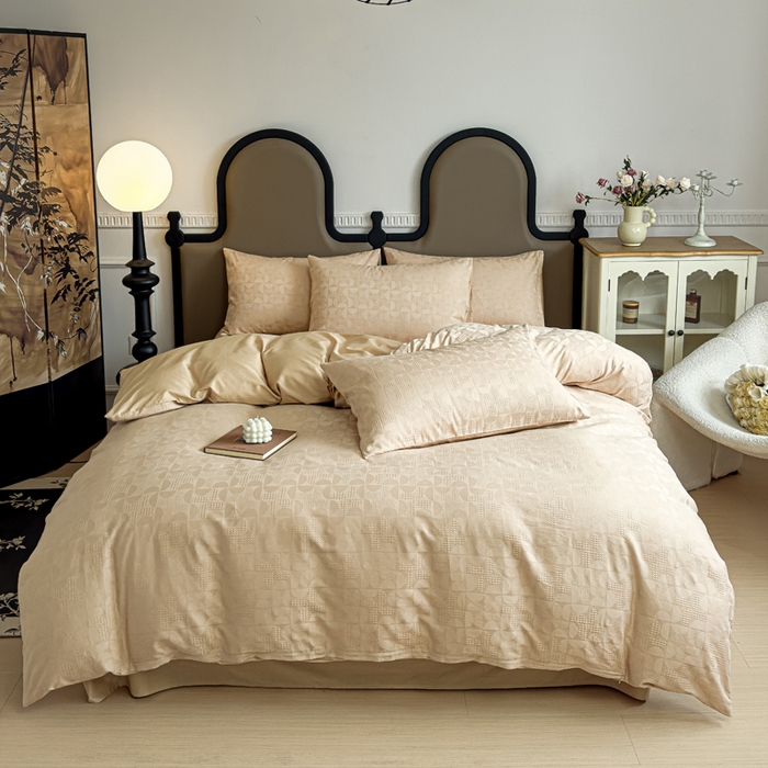 91家纺网 家纺一手货源 找家纺 金丝鸟家纺 2024新款棉水洗棉纯色提花四件套 风车 驼