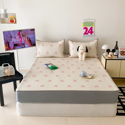 昔可家纺 2024新款冰藤席床笠款--卡通系列 粉蝴蝶结樱桃