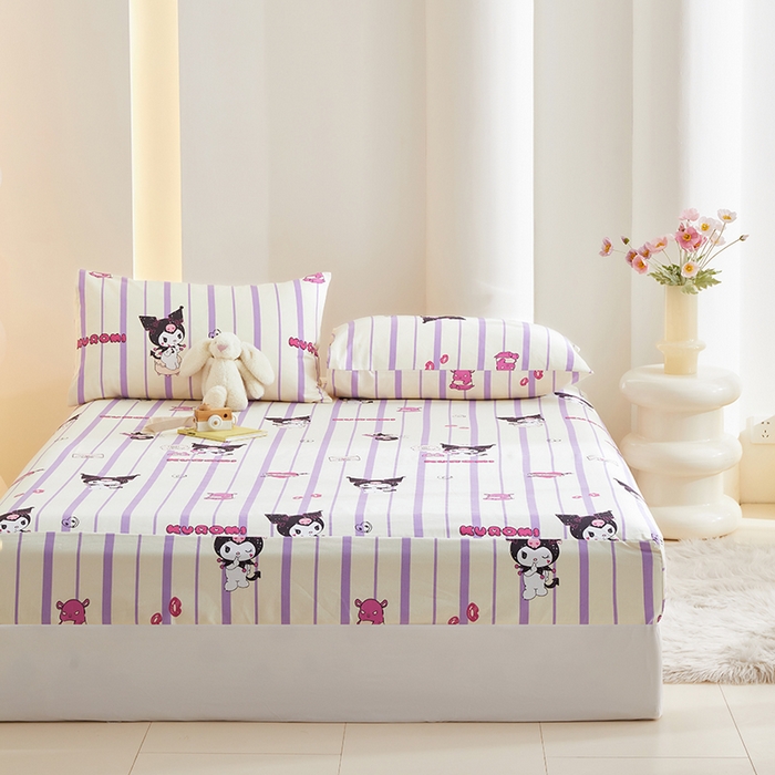 91家纺网 家纺一手货源 找家纺 怡家居 2024新款A类老粗布枕套床单床笠单品组合三件套 库洛米