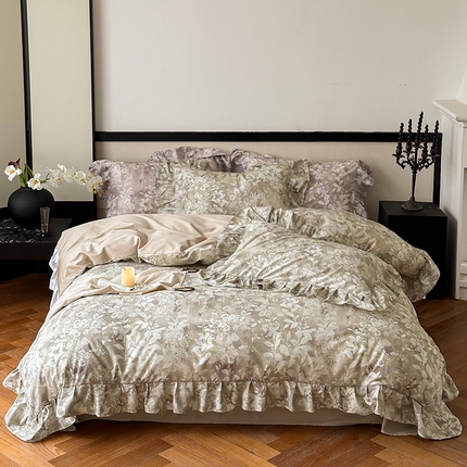 窝米 2024春夏13376法式复古大花边数码款四件套系列 尘海-黄