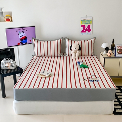 昔可家纺 2024新款大版数码印花冰藤席床笠款 苹果猫咪