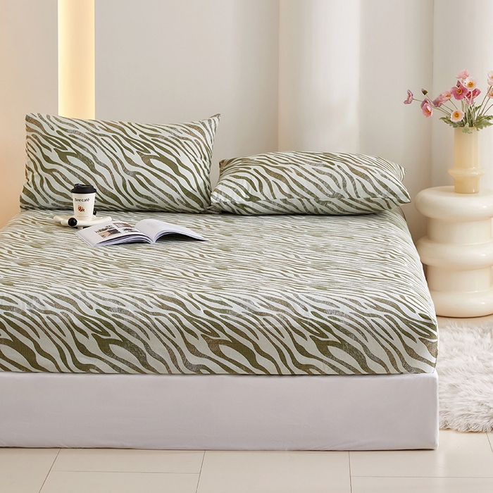 91家纺网 家纺一手货源 找家纺 怡家居 2024新款A类老粗布枕套床单床笠单品组合三件套 莱思-绿