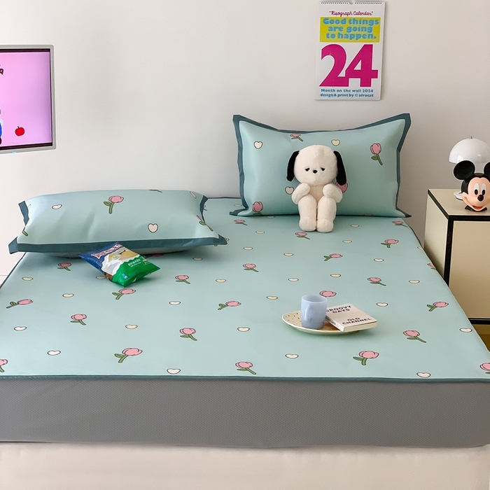 91家纺网 家纺一手货源 找家纺 昔可家纺 2024新款冰藤席床笠款--卡通系列 爱心郁金香