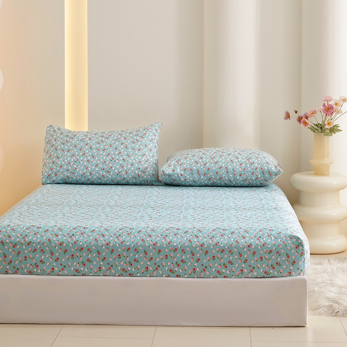 91家纺网 家纺一手货源 找家纺 怡家居 2024新款A类老粗布枕套床单床笠单品组合三件套 浅语