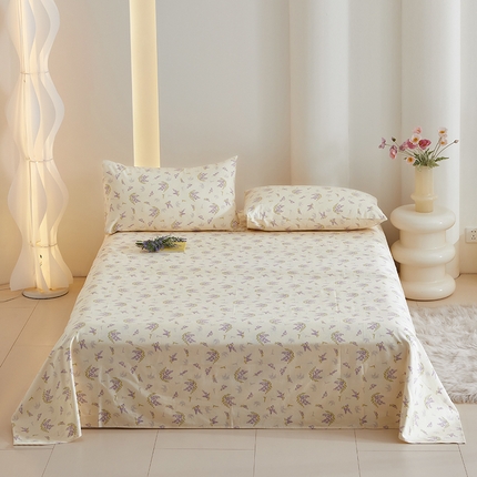 怡家居 2024新款A类老粗布枕套床单床笠单品组合三件套 紫色香氛