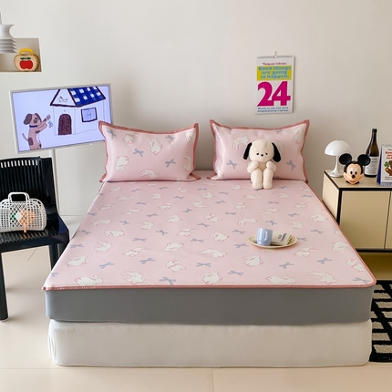 昔可家纺 2024新款冰藤席床笠款--卡通系列 蝴蝶结小兔