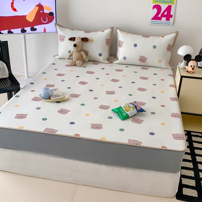 91家纺网 家纺一手货源 找家纺 昔可家纺 2024新款冰藤席床笠款--卡通系列 彩色波点熊