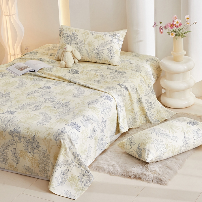 91家纺网 家纺一手货源 找家纺 怡家居 2024新款A类老粗布枕套床单床笠单品组合三件套 曼茵-蓝