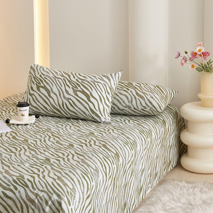 91家纺网 家纺一手货源 找家纺 怡家居 2024新款A类老粗布枕套床单床笠单品组合三件套 莱思-绿