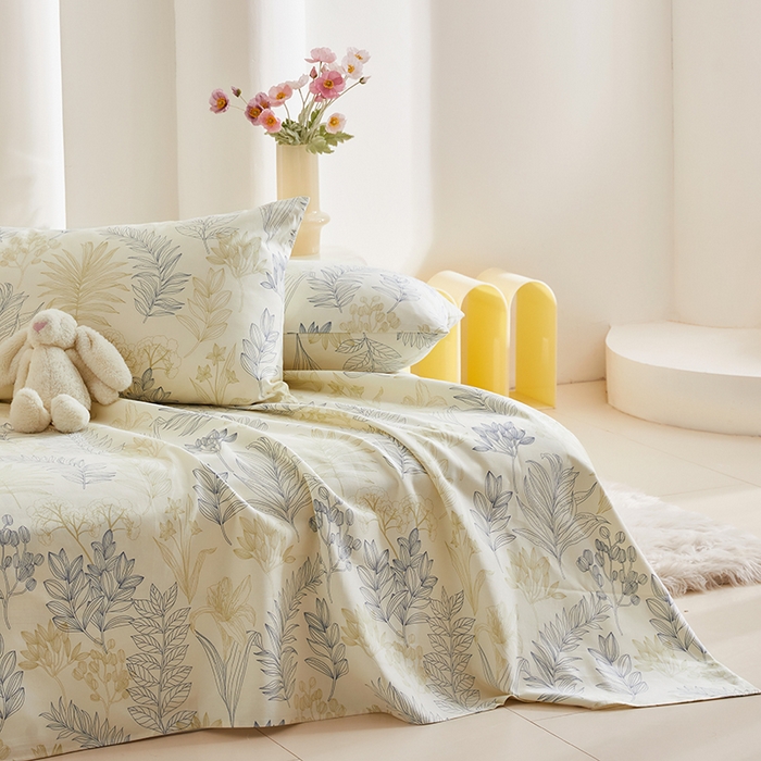 91家纺网 家纺一手货源 找家纺 怡家居 2024新款A类老粗布枕套床单床笠单品组合三件套 曼茵-蓝