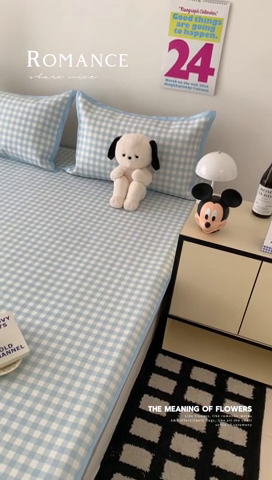 91家纺网 家纺一手货源 找家纺 昔可家纺 2024新款冰藤席床笠款--简约系列 格子蓝