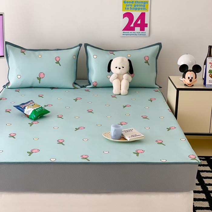 91家纺网 家纺一手货源 找家纺 昔可家纺 2024新款冰藤席床笠款--卡通系列 爱心郁金香