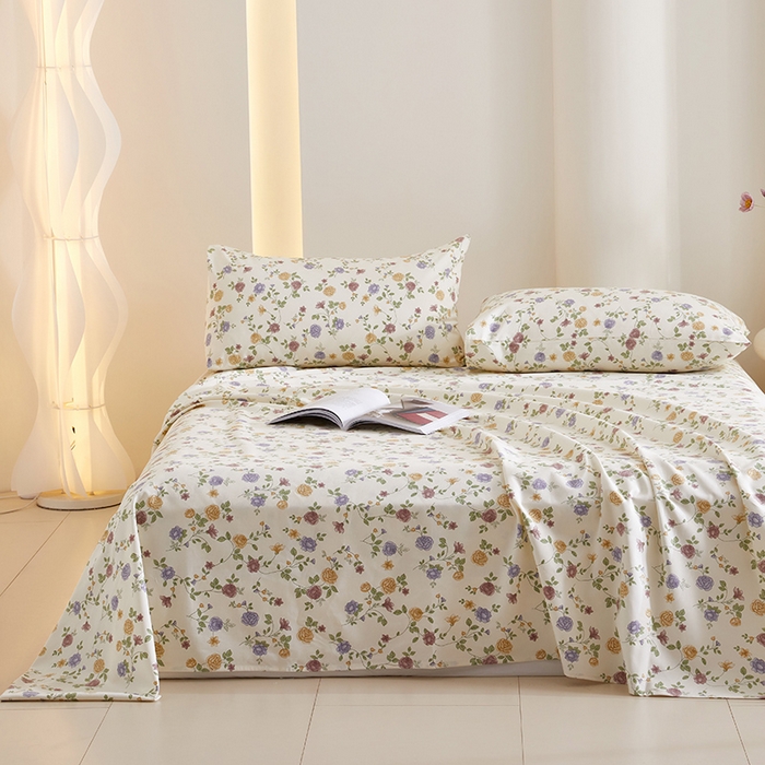 91家纺网 家纺一手货源 找家纺 怡家居 2024新款A类老粗布枕套床单床笠单品组合三件套 紫苏