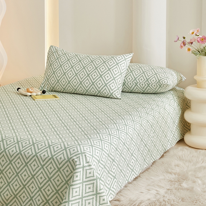 91家纺网 家纺一手货源 找家纺 怡家居 2024新款A类老粗布枕套床单床笠单品组合三件套 时光韵律