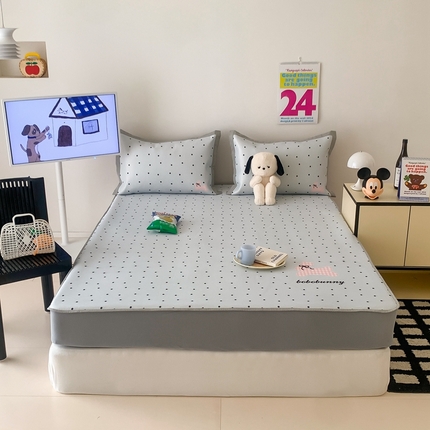 昔可家纺 2024新款大版数码印花冰藤席床笠款 波点兔