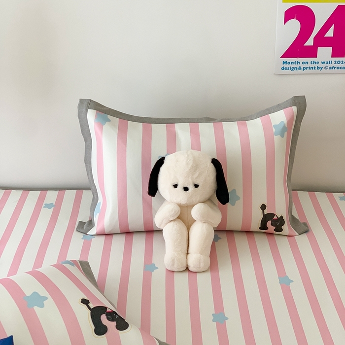 91家纺网 家纺一手货源 找家纺 昔可家纺 2024新款大版数码印花冰藤席床笠款 粉条黑猫