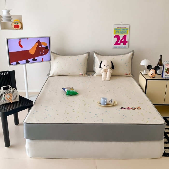 91家纺网 家纺一手货源 找家纺 （总）昔可家纺 2024新款大版数码印花冰藤席床笠款