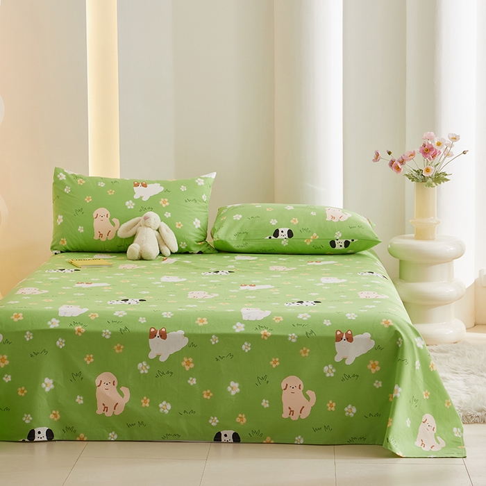 91家纺网 家纺一手货源 找家纺 怡家居 2024新款A类老粗布枕套床单床笠单品组合三件套 童趣