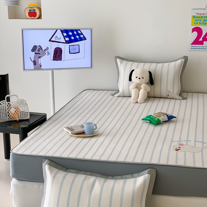 91家纺网 家纺一手货源 找家纺 昔可家纺 2024新款大版数码印花冰藤席床笠款 樱桃萌宠