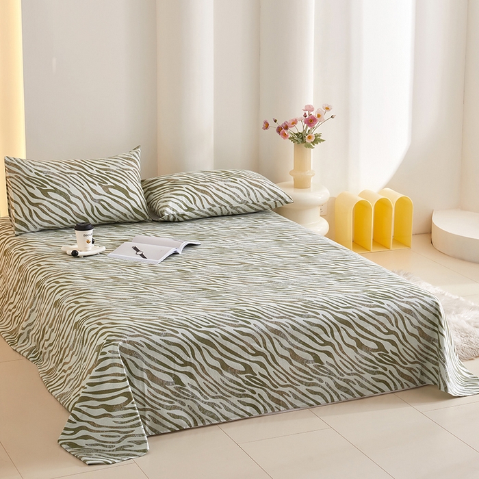 91家纺网 家纺一手货源 找家纺 怡家居 2024新款A类老粗布枕套床单床笠单品组合三件套 莱思-绿