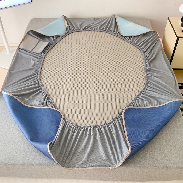 91家纺网 家纺一手货源 找家纺 昔可家纺 2024新款冰藤席床笠款--晕染系列 晕染蓝